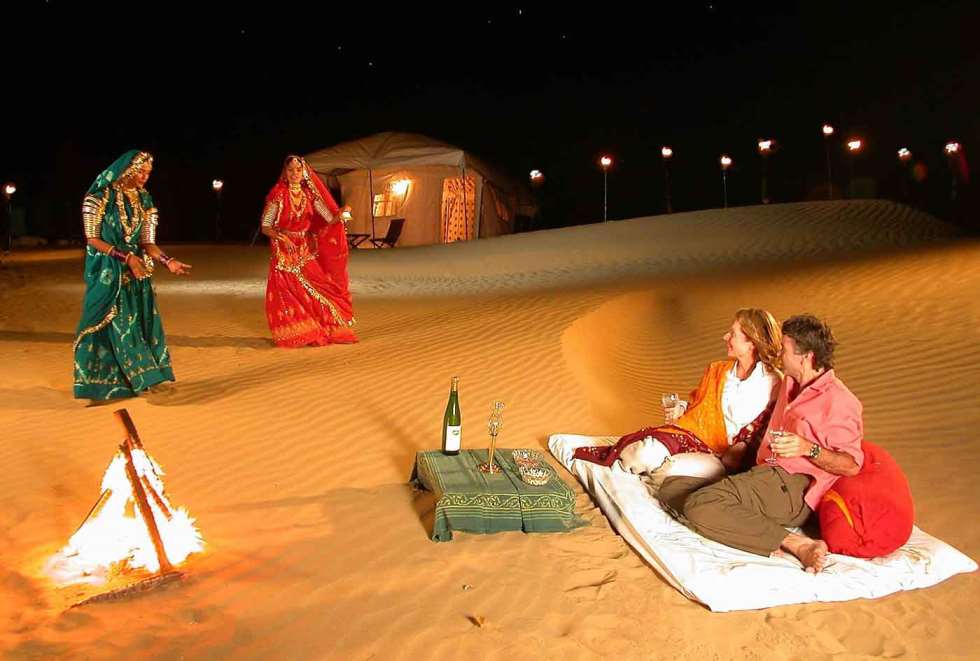 couple in sand dunes - honeymooning in jaipur